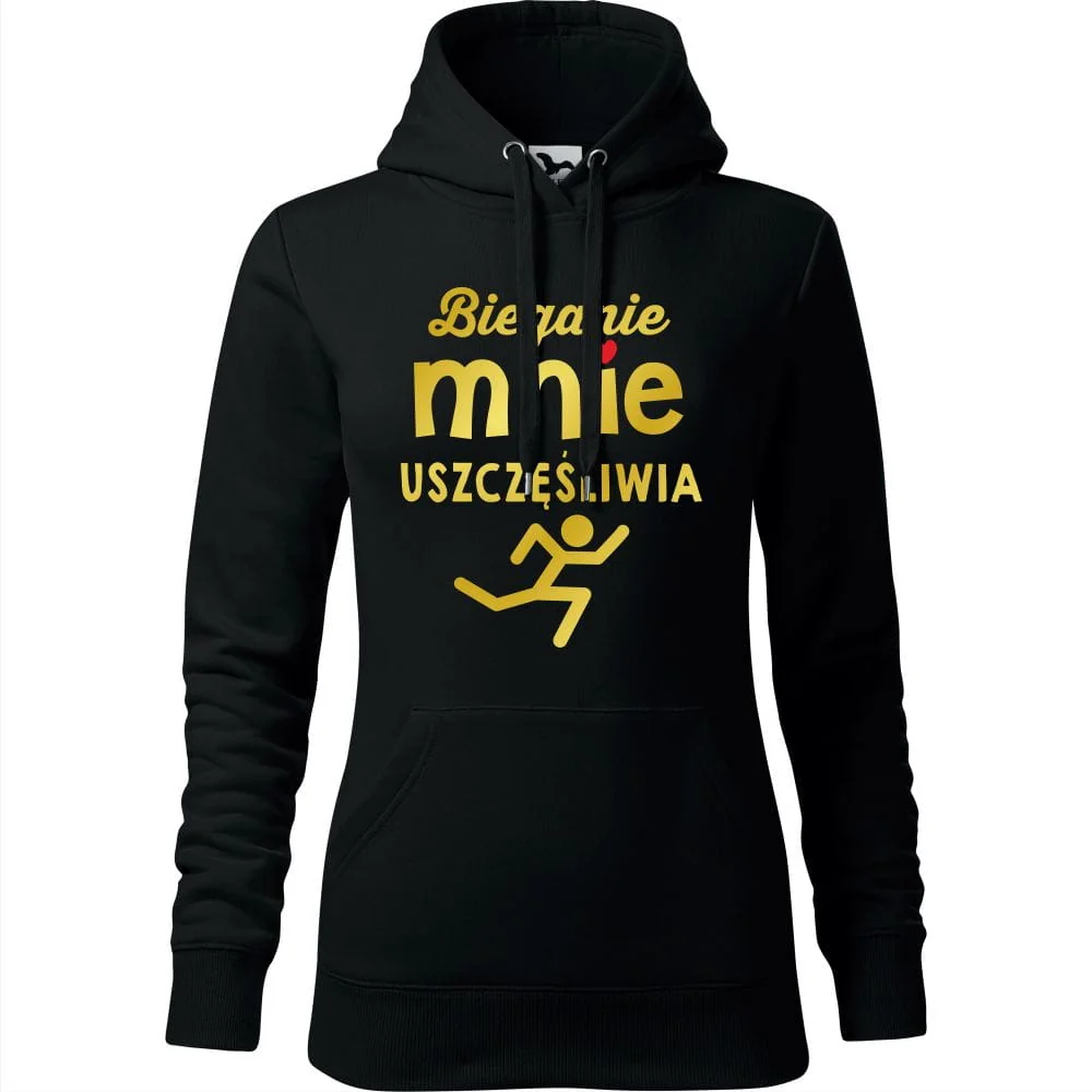Damska Bluza Z Kapturem - Bieganie Mnie Uszczęśliwia Czarny Xs