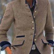 Marynarki i żakiety damskie - TEMU Damski Blazer w Stylu Vintage - Elegancka Kurtka do Biura i na Imprezę, Dopasowany Fartuch z Długim Rękawem Zapinany na Guziki, Szykowna Odzież - miniaturka - grafika 1