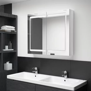 vidaXL vidaXL Szafka łazienkowa z lustrem i LED lśniąca biel 80x12x68 cm 326517 - Szafki łazienkowe - miniaturka - grafika 1