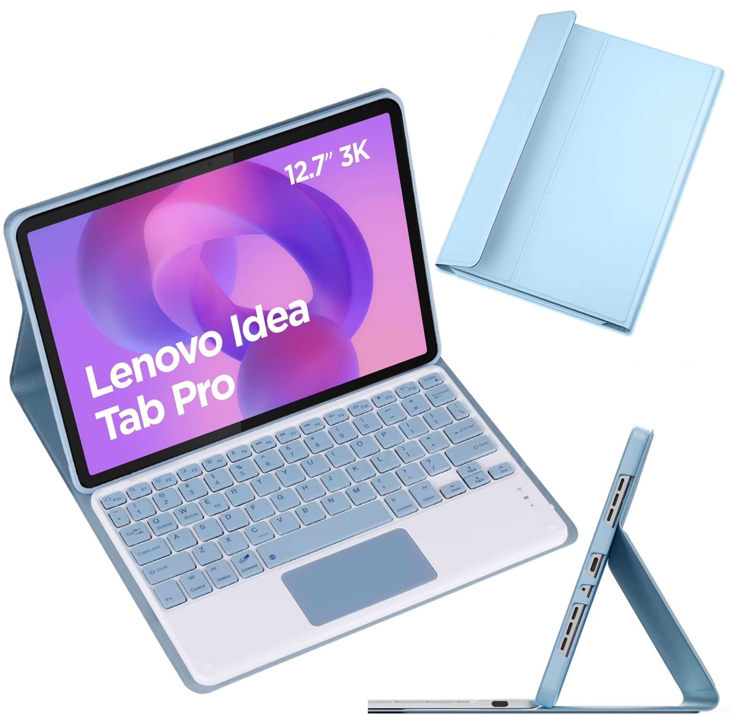 Strado Etui z klawiaturą Bluetooth do Lenovo Idea Tab Pro / Pro MT 12.7 12, niebieskie - ochronne z podstawką