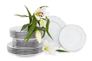 Zestaw obiadowy chodzież porcelana 6 os. Biały / platyna MARIA TERESA PLATYNA - Serwisy obiadowe - miniaturka - grafika 1
