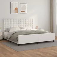 Łóżka - Lumarko Rama łóżka z zagłówkiem, biała, 200x200cm, obite sztuczną skórą - miniaturka - grafika 1