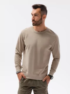 Bluzy męskie - Bluza męska bez kaptura bawełniana - beżowa B1146 - grafika 1
