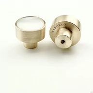 Klamki - Gałka meblowa Marbelo M Mosiężna Szczotkowana Biały marmur - miniaturka - grafika 1