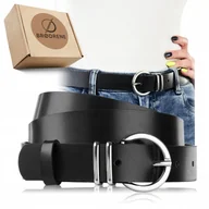 Paski - Pasek Skórzany Damski Elegancki Klasyczny Brodrene Srebrna Klamerka 105cm - miniaturka - grafika 1