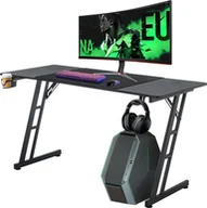 Biurka gamingowe - Biurko gamingowe YARDIN 120 x 60 cm, biurko komputerowe dla graczy z powłoką z włókna węglowego, biurko biurowe dla graczy z uchwytem na kubek i haczykiem na słuchawki dla wciągającej rozgrywki, czarne - miniaturka - grafika 1