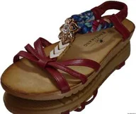 Sandały damskie - wygodne sandały damskie czerwone PŁASKIE 40 - miniaturka - grafika 1