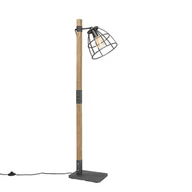 Lampy stojące - QAZQA Industrialna lampa podłogowa ciemnoszara z drewnem - Arthur - miniaturka - grafika 1