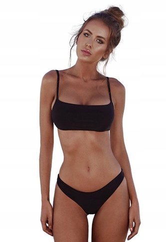 Strój Kąpielowy Dwuczęściowy Czarny Sapphire Kostium Na Plażę Basen Gładki L