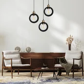 Lampy sufitowe - Nowoczesna lampa sufitowa plafon RING wisząca 3-punktowa industrialny design, loft, czarna z akcentami starego złota - miniaturka - grafika 1