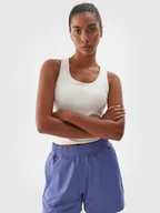 Koszulki sportowe damskie - 4F Top treningowy szybkoschnący damski - beżowy XL - miniaturka - grafika 1