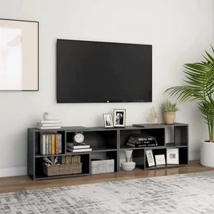 Szara szafka pod telewizor o wysokim połysku 149x30x52 cm Materiał drewnopochodny - Szafki RTV - miniaturka - grafika 1