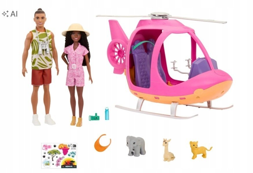 Lalka Barbie Mattel Barbie Dream Land Helikopter Dwie Lalki akcesoria zwierzęta
