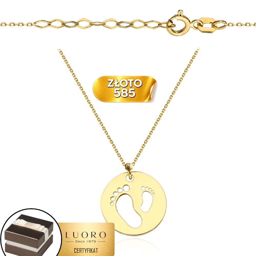 NASZYJNIK ZŁOTY 585 14K KOŁO STÓPKI 42 CM + 3 CM SUPER LEKKI ELEGANCKI