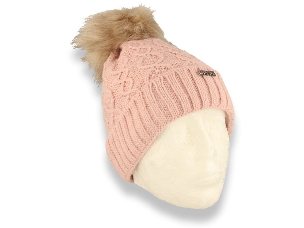 Czapka zimowa z pomponem polska produkcja różowa ocieplana polarem