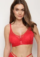 Biustonosze - Czerwony Biustonosz Full Cup z Koronką i Metalowymi Klamerkami z Cyrkoniami Cindella - miniaturka - grafika 1