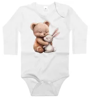 Body dla niemowląt - Body dziecięce Biały Królik Zając Przytulający Brązowego Misia 62/68 - miniaturka - grafika 1