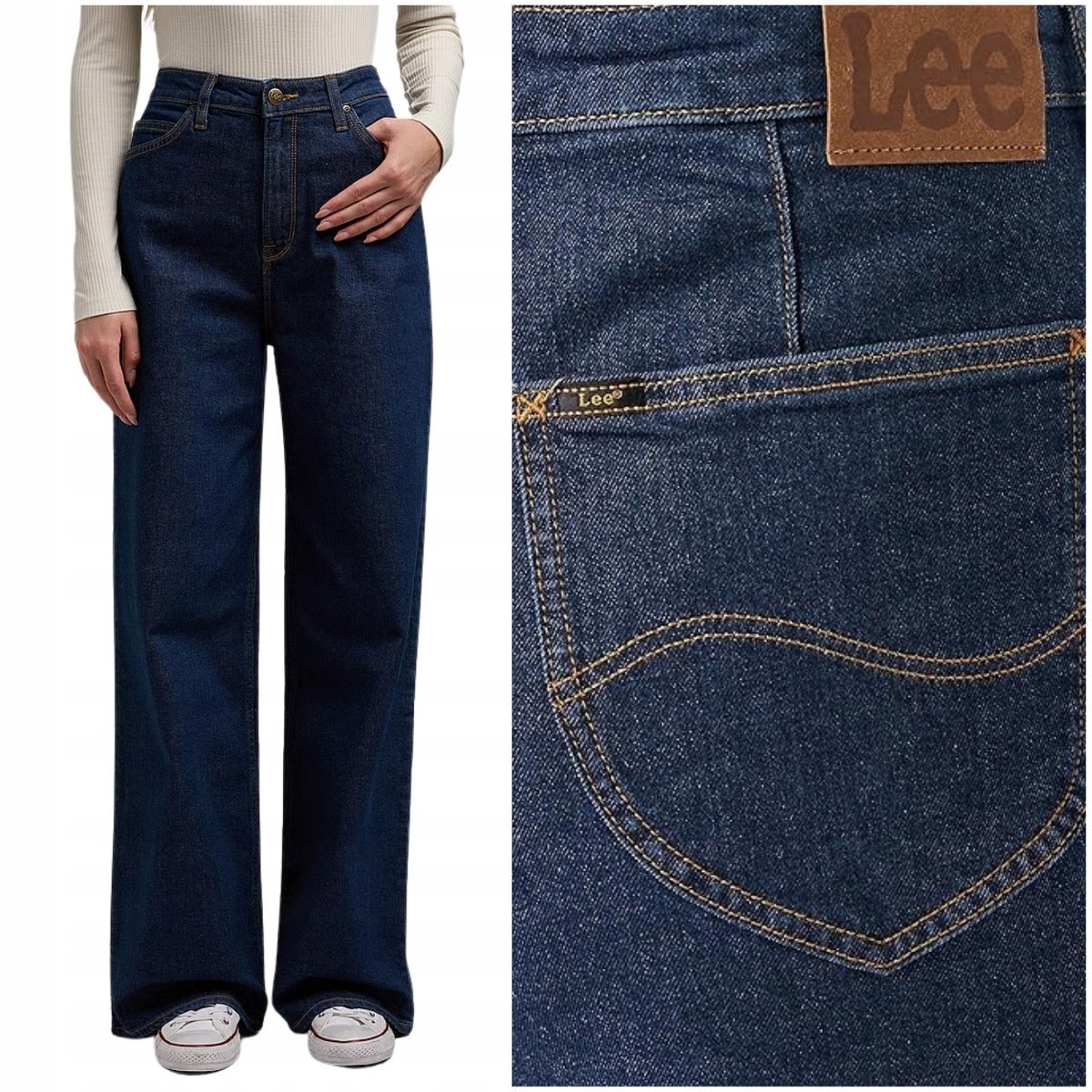 Lee Stella A Line wysokie szerokie damskie spodnie jeansowe palazzo W26 L31