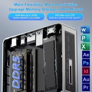 GEEKOM Air12 Mini PC, Intel Alder Lake N100 4 Cores Up to 3.4GHz, 16GB RAM 512GB SSD, HDMI Mini DP 4K Dual Screen Display - Mini PC - miniaturka - grafika 2