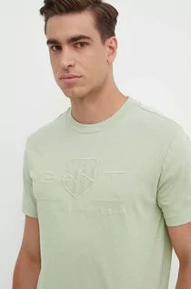 Koszulki męskie - Gant t-shirt bawełniany kolor zielony z aplikacją - grafika 1
