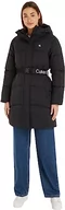 Płaszcze damskie - Calvin Klein Jeans Damskie płaszcze z logo z długim puchowym wyściełanym paskiem, Czarny, S - miniaturka - grafika 1