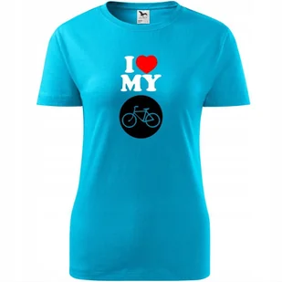 Damska Koszulka z Nadrukiem Rowerowa I love my bike Prezent dla Rowerzystki turkusowy M - Koszulki i topy damskie Damska Koszulka z Nadrukiem Rowerowa I love my bike Prezent dla Rowerzystki turkusowy M - Koszulki i topy damskie - miniaturka - grafika 1