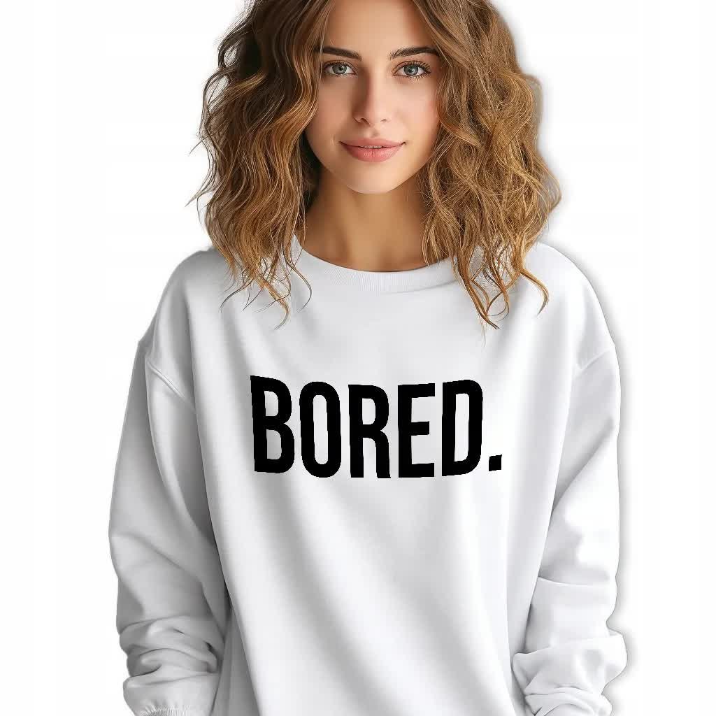 BIAŁA BLUZA Damska Dresowa BORED. Lyrics Wzory Rozmiar M