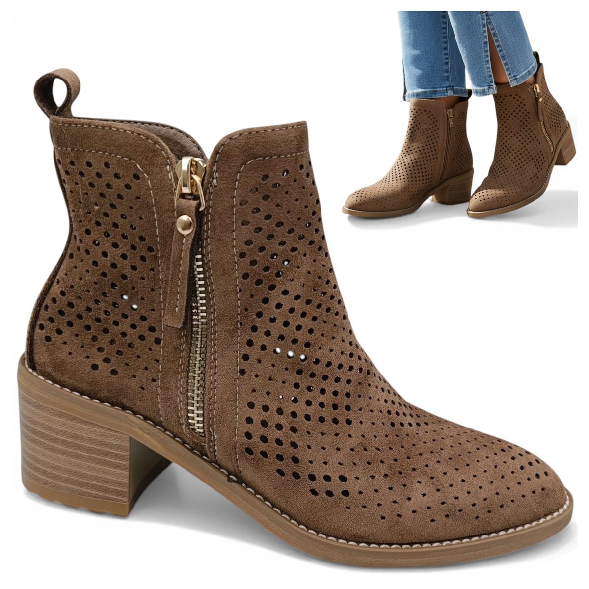 Botki Damskie Kowbojki na Obcasie Wygodne Ażurowe Oddychające Vinceza 40