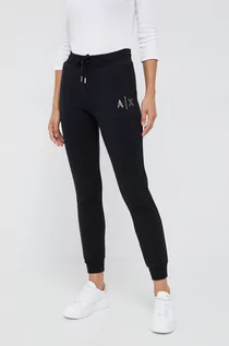 Spodnie damskie - Armani Exchange spodnie dresowe bawełniane damskie kolor czarny gładkie - grafika 1
