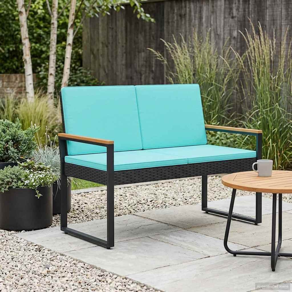 vidaXL Ławka ogrodowa Czarny i Turkusowy 107 x 61 x 80 cm polirattan