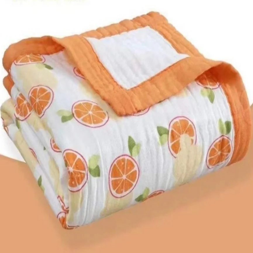 Koc muślinowy 110×110 cm Mommy Bag - pomarańcze