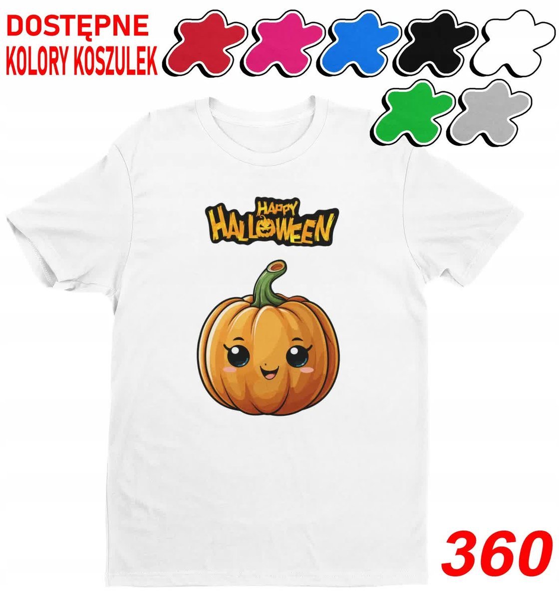 Dziecięca Koszulka Z Nadrukie Duży Wybór Halloween Duch Kot Dynia -L146-152