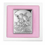 Ikony i obrazy sakralne - Murrano Obrazek Srebrny BIANCO Aniołki 14cm GRAWER OBR-370 - miniaturka - grafika 1