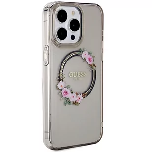 Guess GUHMP15XHFWFCK iPhone 15 Pro Max 6.7" czarny/black hardcase IML Flowers Wreatch MagSafe - Etui i futerały do telefonów - miniaturka - grafika 4
