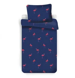 Jerry Fabrics Pościel z mikrofibry 140x200 Flamingi granatowa różowa poszewka 70x90 - Pościel - miniaturka - grafika 1