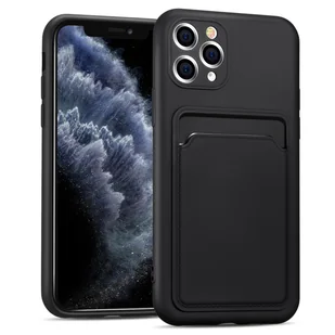 Etui na telefon komórkowy Apple iPhone 11 Pro Max silikonowe etui ochronne z kieszenią na kartę Slim Wallet Case, czarne - Etui i futerały do telefonów - miniaturka - grafika 1