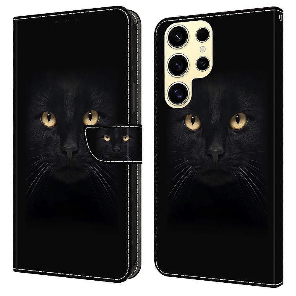 Dla Samsung Galaxy S25 Ultra Etui Magnetyczne Zapięcie Wzór 3D Skórzany Portfel Portfel Pokrowiec Na Telefon - Kot Wielobarwny Black Cat