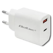 Ładowarki do telefonów - Qoltec Ładowarka sieciowa | 18W | 5-12V | 1.5-3A | USB typ C PD | USB QC 3.0 | Biała - miniaturka - grafika 1