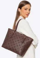 Torebki damskie - Damska shopperka z imitacji skóry w tłoczenie ciemny brąz - miniaturka - grafika 1