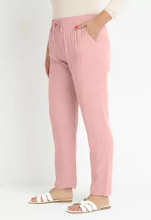 Spodnie damskie - Różowe Materiałowe Spodnie z Gumką w Talii Airiana - grafika 1