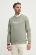 Bluzy męskie - Pepe Jeans bluza bawełniana SAUL CREW męska kolor zielony z nadrukiem PM582702 - miniaturka - grafika 1