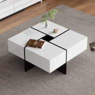Ławy i stoliki kawowe - Stolik kawowy Merax z 4 szufladami i wnęką, stolik boczny z blatem o wysokim połysku, stolik kawowy do salonu 70x70x35 cm, biały - miniaturka - grafika 1