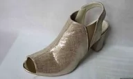 Sandały damskie - Sandały SKÓRZANE FASHION beż-złoto obcas 8 n 37 - miniaturka - grafika 1