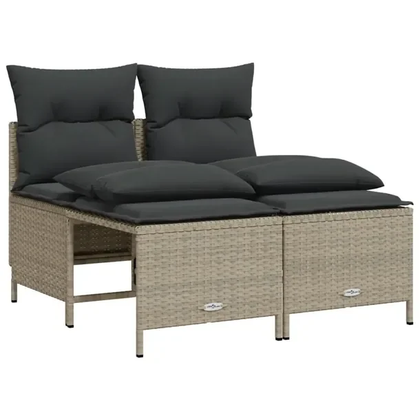 Zestaw wypoczynkowy 2-sofowy z podnóżkami, jasnoszary, rattan PE, 52x48x6