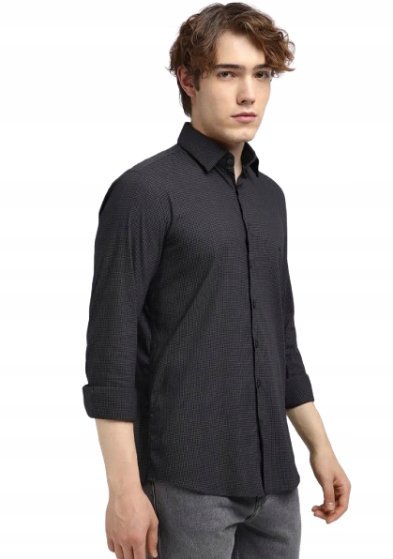 CALVIN KLEIN CZARNA KOSZULA CASUAL W DROBNĄ KRATKĘ DŁUGI RĘKAW 42 XQA