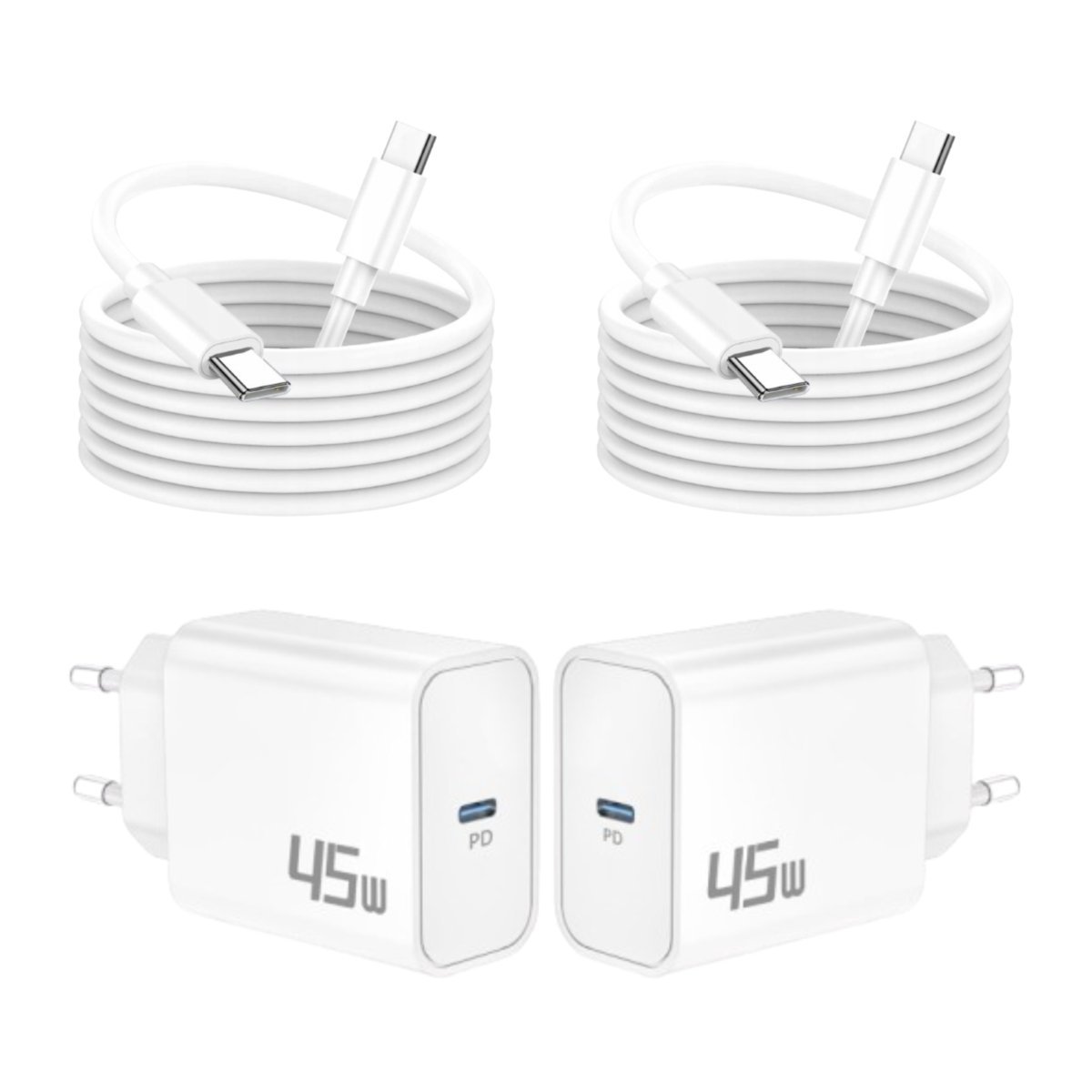 Szybka Ładowarka USB-C 45W Kabel 2m Biała Zestaw 2 Szt. Luosike