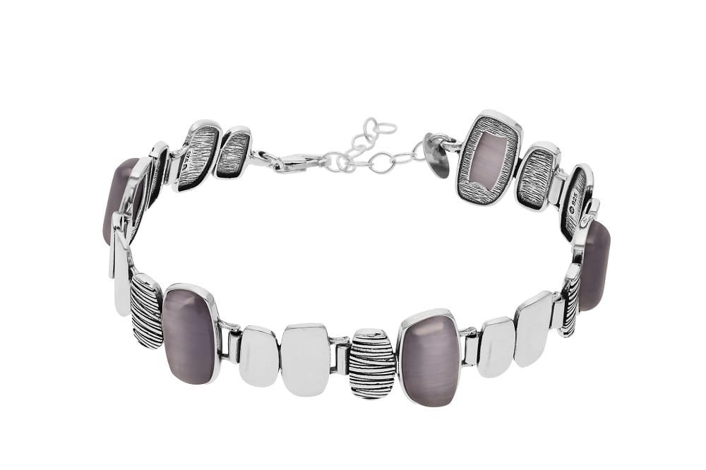 Srebrna bransoletka 925 duża z perłowo szarymi kamieniami pr. 925