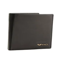 Portfele - WINGS Męski portfel skórzany z klapką RFID, czarny elegancki 13x10cm - miniaturka - grafika 1