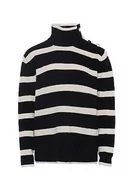 Swetry damskie - caspio Damski sweter w paski z metalowymi guzikami na ramieniu akryl czarny beżowy rozmiar XS/S, czarny, beżowy, XS - miniaturka - grafika 1