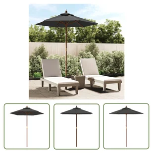 The Living Store Parasol ogrodowy na drewnianym słupku - antracytowy - 196x231 cm - Parasol Ogrodowy - Parasole ogrodowe - miniaturka - grafika 1